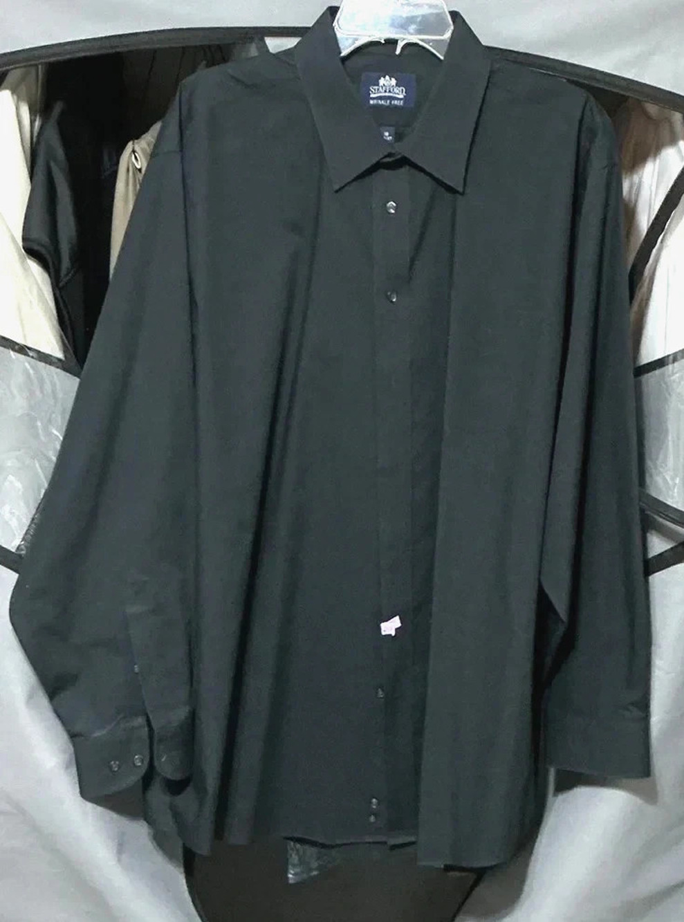 Stafford Mens Dress Shirt 18 36/37 Black Solid Wrinkle Free Long Sleeve
